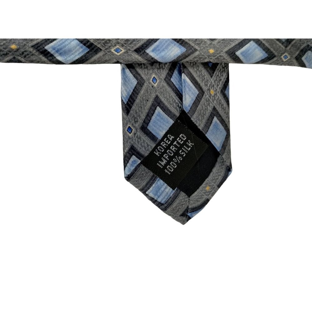 Geoffrey Beene Mens Gray and Blue Diamond Pattern Silk Necktie - Picture 6 of 7
